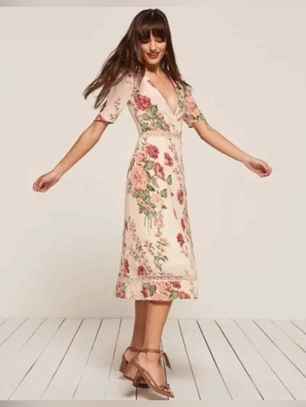 Reformation Alina Blush Floral Midi Dress size 0